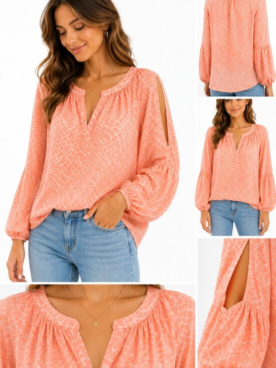 Alice & Trixie Tops - Alice + Trixie Silk Split Sleeve Peasant Blouse Coral Print Size Large